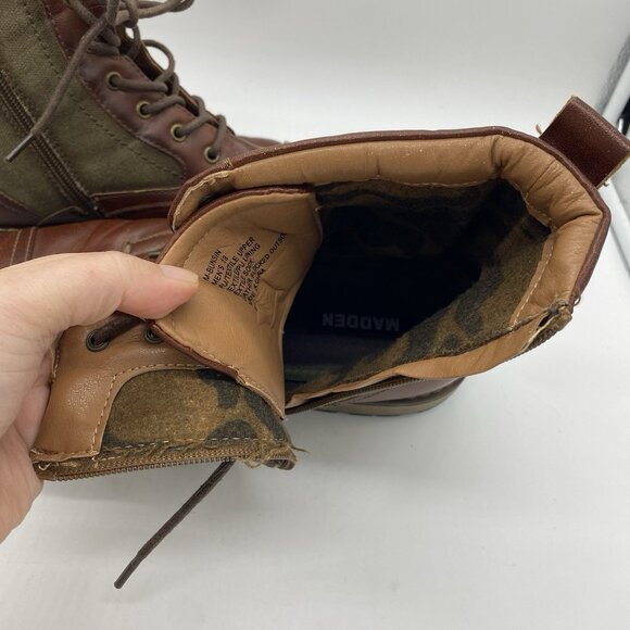 Steve Madden Bunsin Boots Mens 13 Combat Lace Up Faux Leather Canvas Cap Toe